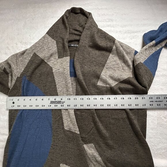 Nic+Zoe Womens Colorblock Open Front Cardigan Sweater Size Large Gray Blue Knit - Picture 6 of 7